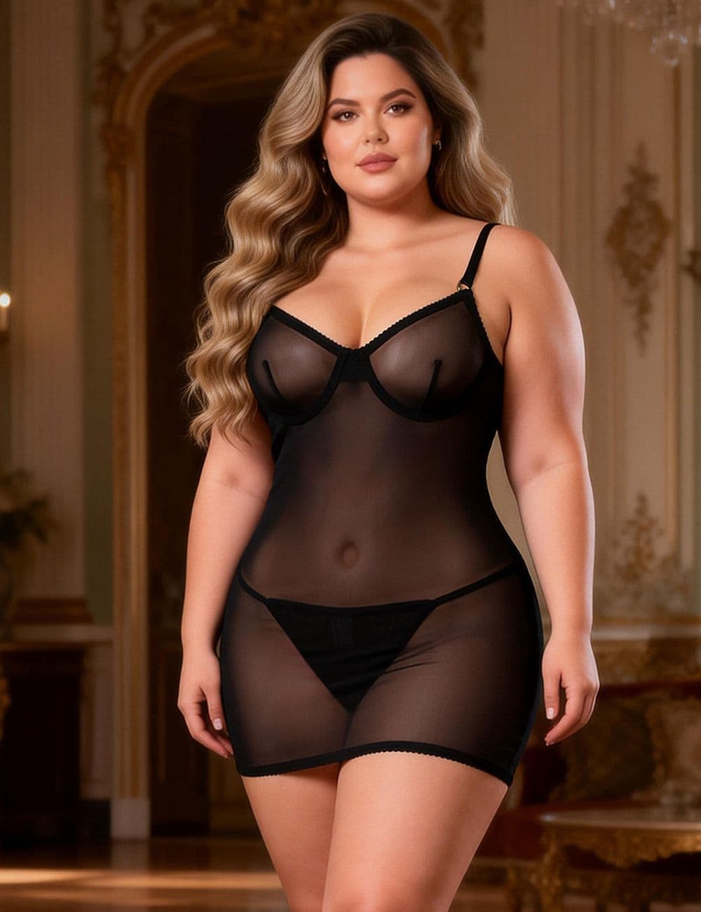 R81290-1 - Lingerie noire à bretelles et laçage au dos - XL/2XL