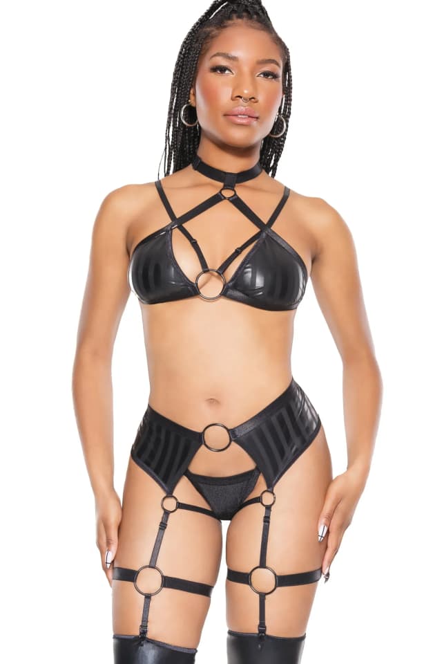 22716-Bold Connection Halter Top And Crotchless Garter panty image