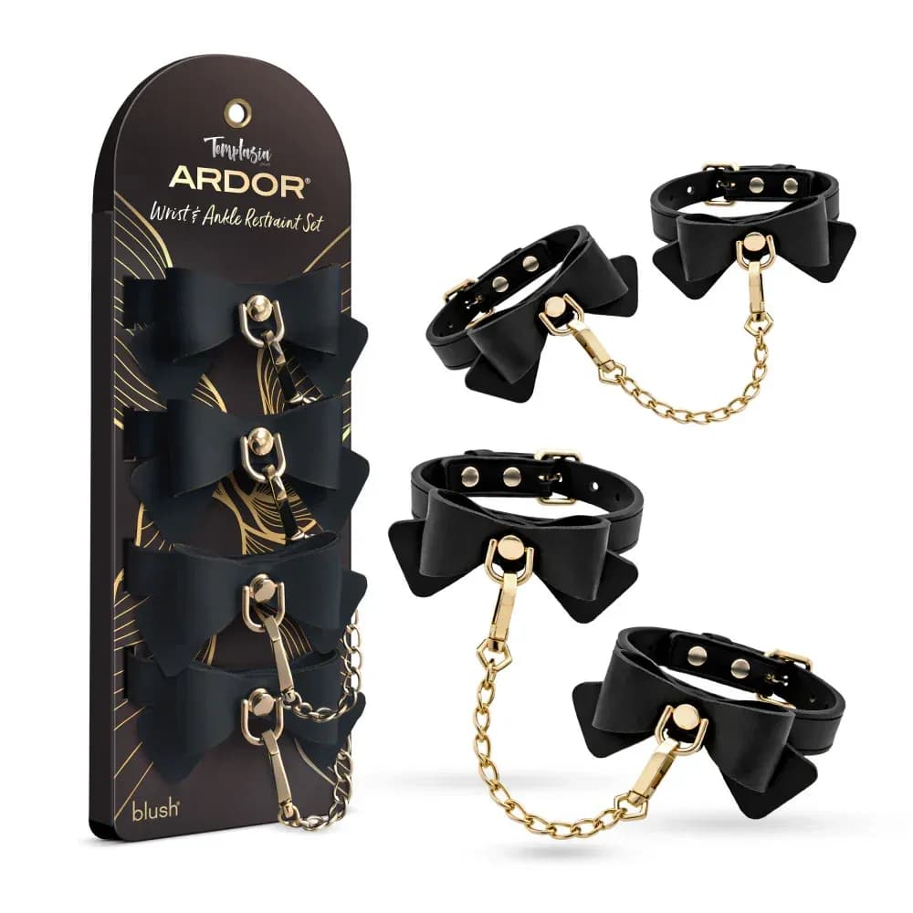 Temptasia® Ardor® - Wrist & Ankle Restraints - Black with Bow