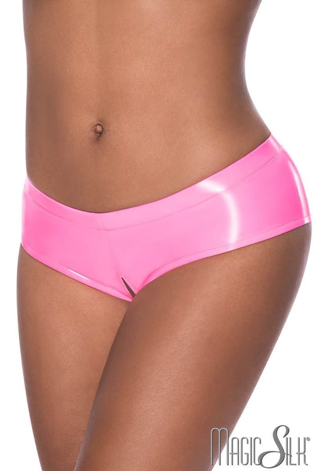 EXP409 - Pink Wet Look Open Crotch Panty - L/XL image