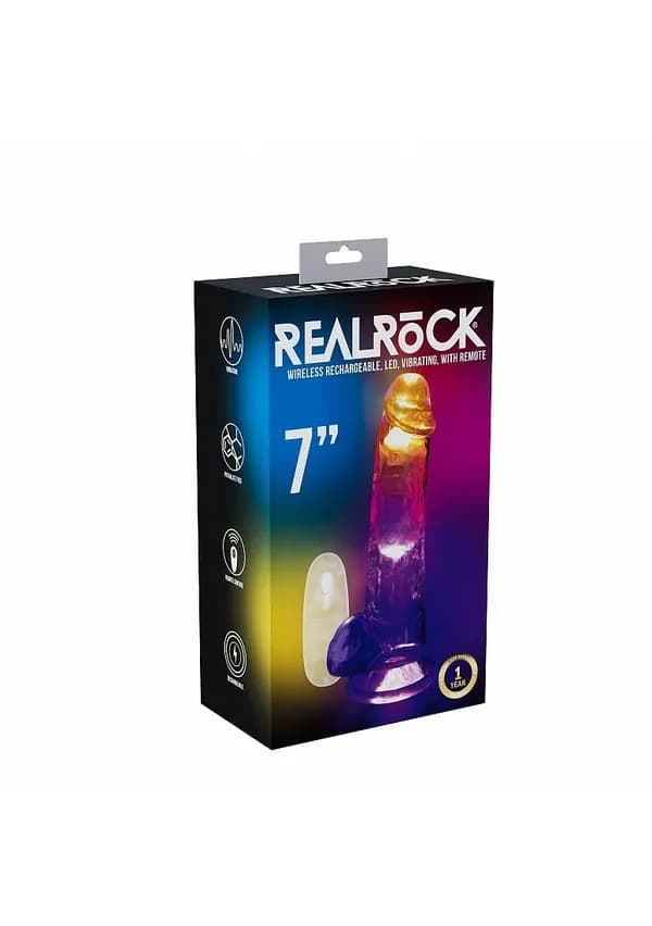 RealRock - Wireless Rechargeable - Remote Control - LED - Vibrating - Regular Straight with Balls 7" image